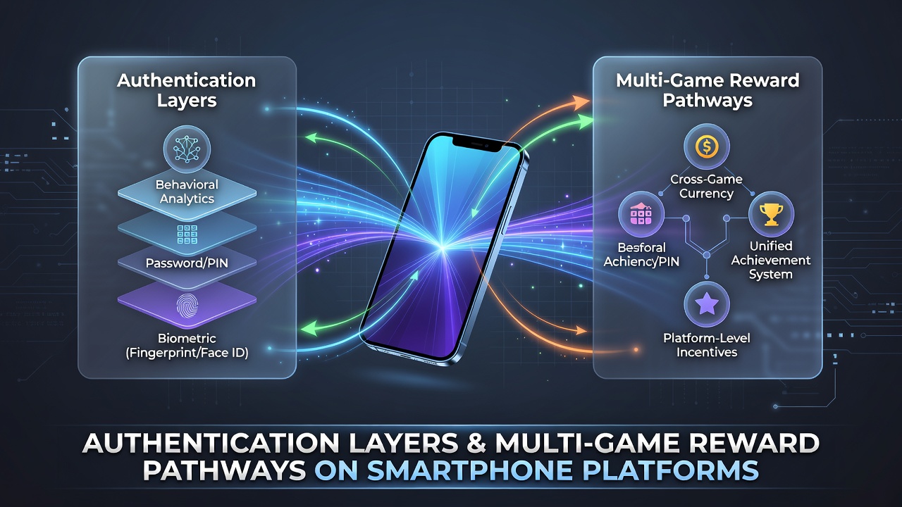 Smartphone screen displaying layered authentication steps for accessing casino game rewards