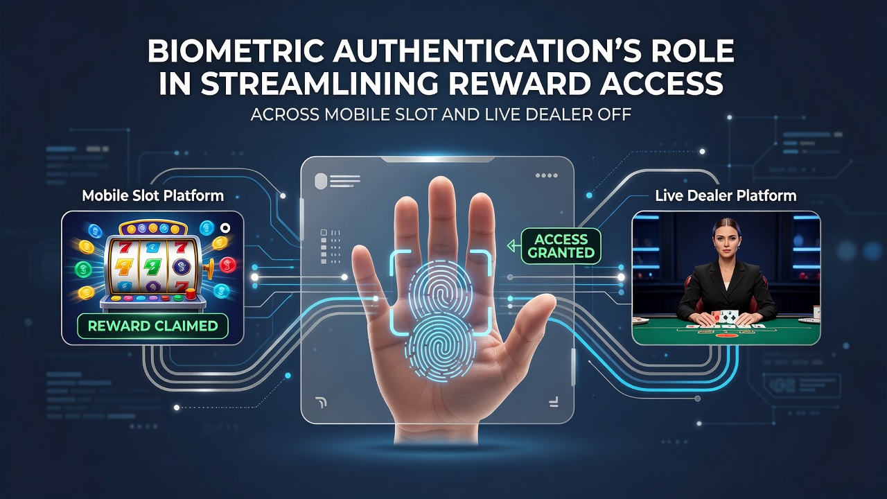 Mobile screen displaying seamless transition between slot game and live dealer table with biometric confirmation prompt for reward access