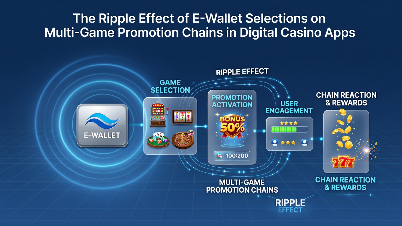 Digital casino app interface showing e-wallet payment options and multi-game promotion chains